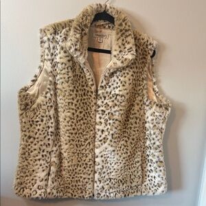 Coldwater Creek  Leopard Print Teddy Vest - Cream and Brown